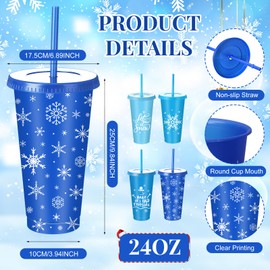 Jingmore 48 Pcs 25 oz Snowflake Cups with Lids and Straws Christmas Plastic Tumbler Bulk Reusable Christmas Party Cups Blue Winter Cups Christmas Drinking Cups for Holiday Xmas Party Supplies
