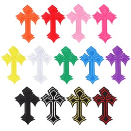 Loghohu 26 Pcs Cross Patches, Iron on/Sew on Chrome Heart Patches Vintage Cross Iron on Patch for DIY Jeans Hats Shirts Jackets Backpacks (13 Colors)