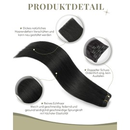 Missme Clip-In Real Hair Extensions, 7 Pieces, 40 cm, 16 Inches, 120 g, Hair Extensions, Real Hair, 16 Pieces, Deep Black Clip-In Real Hair, Remy Extensions