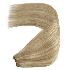 Easyouth Weft Human Hair Extensions Highlight Sew in Hair Extensions Human Hair Golden Blonde with Medium Blonde Human Hair Sew in Extensions Natural Luster Texture 20 Inch 100g