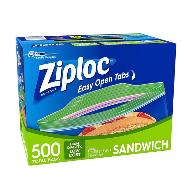 Ziploc Easy Open Tabs Sandwich Bags 125 Count (Pack of 4)