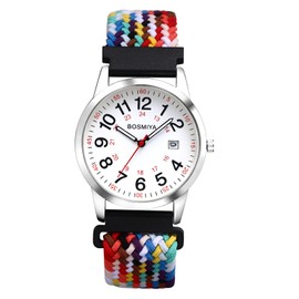 Lancardo Braided Elastic Strap Watch: Analog Quartz Adjustable Black Rainbow Band Arabic Large Dial Casual Sport Wristwatch for Men Women Easy-to-Read