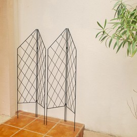 SCENDOR 2 Pack Metal Garden Trellis for Climbing Plants Foldable, 45.3" H x 9.8" W Black Iron Wire Lattices Grid Panel for Climbing Plants Vines Flower Support Decorative Outdoor