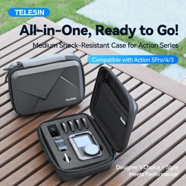 TELESIN Portable Storage Bag for DJI Osmo Action 3/4/5 Pro, Waterproof Hard Shell Travel Storage Case Carrying Case Camera Accessories Kit Compatible with DJI Action 5 Pro Action 4 Action 3