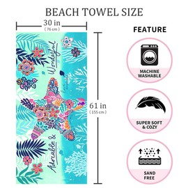 Auxory Beach Towel Microfiber Beach Towels Sand Free Quick Dry Lightweight Travel Towels Oversized Large Quick Cute Starfish Design 30×60 inch Beach Towels for Kids Women Men Pool Swim