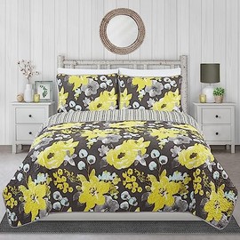 Quilts for King Bed Flowers Bedspreads Soft Bed Summer Quilt Lightweight Microfiber Bedspread-Modern Style Pattern Coverlet for All Season - 3 Piece (1 Quilt, 2 Pillow Shams)