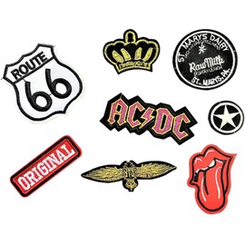Patch / Iron-On Patch, Pack of 8, Clothes Patch, AC/DC, Route 66, Tongue, Original, Star, and More