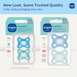 MAM Comfort - Chupetes para bebé, ligeros de silicona completa de una pieza para recién nacidos de 0 a 3 meses, pezón sin BPA, chupete fácil de limpiar, lo mejor para bebés amamantados, con estuche