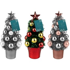 Christmas Tree Mini Xmas Bauble Tree Artificial Plastic Tinsel Tree Small Bushy Tree With Plastic Baubles Seasonal Holiday Home Decor Accessories Assorted Color 19 X 9cm (1Pc)