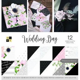 DCWV Card Stock 12"X12" Premium Printed Cardstock Stack, Wedding Day, 18 Designs/2 Each