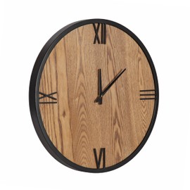 Kate and Laurel Pronte Modern Round Wood and Metal Wall Clock, 22 Inch Diameter, Rustic Brown and Black, Decorative Minimal Clock for Bedroom, Entryway, or Living Room Decor