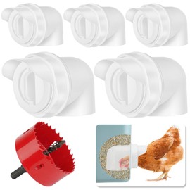 ‎Tgeyd Chicken Feeder Ports DIY No Waste Chicken Feeder, 5 Feeding Ports and 1 Hole Opener, Weatherproof Reusable Gravity Chicken Feeder Kit for Buckets, Barrels, Bins, Troughs