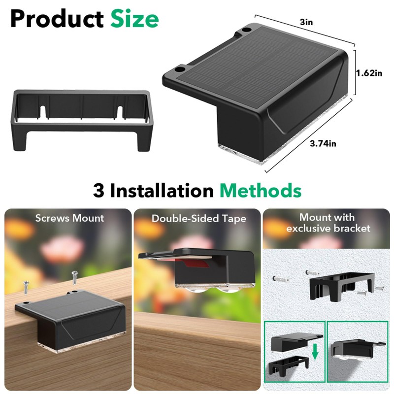 Srtyuo Solar Fence Lights Outdoor - 3 Color Modes(3000K/4000K/6000K), IP55