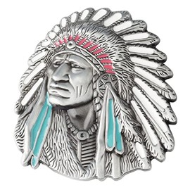 Native American Indian Chief Belt Buckle for Men, Indian Tribal Chief Belt Buckle, Indian Warrior Chief Head Belt Buckle, Western Cowboy Belt Buckle, Best Man Wedding Belt Buckle (Silver)