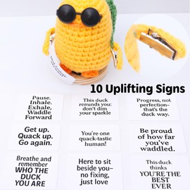 TWPER Gifts for Her Him Positive Crochet Animals with 10 Affirmation Cards – Cute Emotional Support Duck Desk Decor Inspirational Gift for Women Coworkers Friends Students