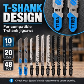 T-Shank Jigsaw Blades for Wood, Metal & Plastic Cutting – Assorted HCS Saw Blade Sets for DIY Projects and Home Repairs