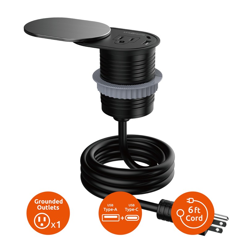 Link2Home 1-Power-Outlet Space Saver Grommet Socket USB A/C Port 3.1