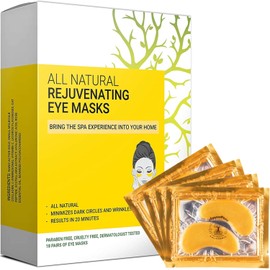(18 Pairs) All Natural Under Eye Patches & Masks Best Treatment for Bags & Puffiness, Wrinkles and Dark Circles 24K Gold, Anti Aging Collagen, Hya