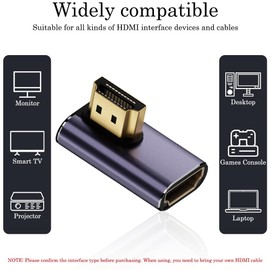 AuviPal 8K@60Hz HDMI Angled Adapter (2 Pack), 90 Degree Left and Right HDMI 2.1 Male to Female L Shape Extender Connector - Purple