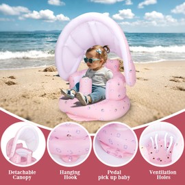 AirSwim AirSwim Inflatable Baby Seat with Detachable Canopy and Built-in Pump, Inflatable Baby Chair for Babies 3 Months and Up, Sit Me Up Chair for Outdoor Indoor, Bumbo Seat for Infants, Strawberry