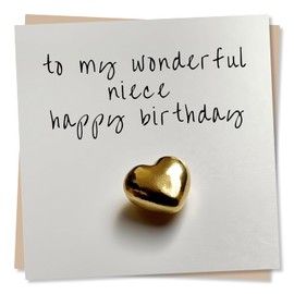 Beautiful Gold Heart Niece Happy Birthday Card - To My Wonderful Niece, Happy Birthday - From Aunty, Uncle - Made in UK