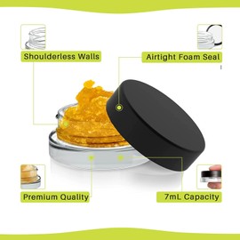 (90 Pack) 7ml Low Profile Thick Glass Jars with Black Lids - Airtight Containers for Oil, Lip Balm, Wax, Cosmetics