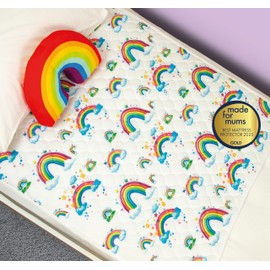 Bedwetz® Potty Training Bed Pads | 100% Waterproof Mattress Protector | Bedwetting Sheets, size fits Single & Toddler Beds | Non Slip Mat with Side Wing Tucks | UK Brand | Rainbow