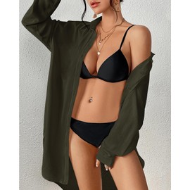 Tanmolo Women's Beach Dress Bikini Cover Up Summer Beach Blouse Beach Shirt V-Neck Beach Poncho Swimwear Beach Cover Up Shirt, Olive-green-s89