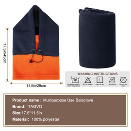TAGVO Balaclava Windproof Ski Mask Thermal Fleece Hood Winter Multipurpose Use Unisex Face Mask Warm & Breathable Face Cover Heavy Neck Warmer for Outdoor Winter Sports, 1 piece navy/orange