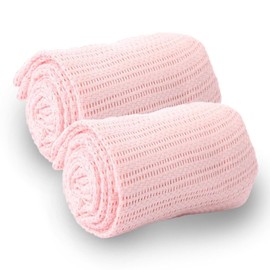 Pack of 2 Pink Pure Cotton Cellular Blanket for Pram Cot Bed Moses Basket Crib 70 x 90 cm Baby Newborn Gift