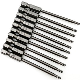 XMHF 10Pcs 75mm/3inch Long 1/4 Inch Hex Shank T10 Torx Head Magnetic Screwdriver Bits Security Tamper Proof Star 6 Point Screw Driver Set