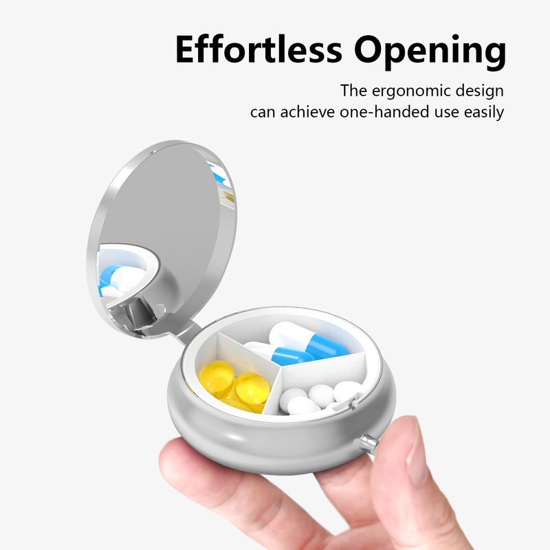 Pill Box-3 Compartment Small Pill Case for Purse & Pocket