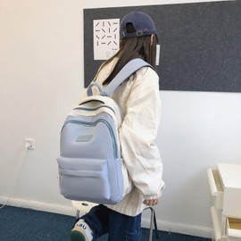 sveter Cute Aesthetic Backpack for Girls,Kawaii Backpack for School, College Bookbag for Teens Women with Bear Pendant and Pins,Blue