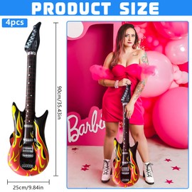 NINGYER Pack of 4 Air Guitar, 90 cm Inflatable Guitar, Air Guitars for Inflating, Inflatable Flames Guitar for Birthday, Props, Party, Carnival