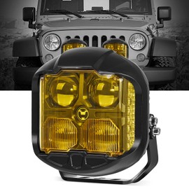YYSESRT 5.5 Inch Amber LED Offroad Light 1PC 80W Spot Flood Combo LED Driving Light for Wrangler Truck ATV SUV, 7000LM High Brightness Pods Light with Strobe Side Shooter Light