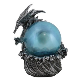 Ebros Gift Silver Vortex Ocean Dragon Riding Waves with Colorful LED Sphere Orb Light Figurine 9" H Dungeons and Dragons Medieval Legendary Sea Creature Home Decor Courtesy Night Light