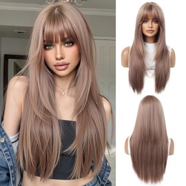 OUFEI Strawberry Blonde Wigs for Women with Bangs Long Natural Straight Synthetic Hair Heat Resistant Wigs for Daily Party Cosplay Wear