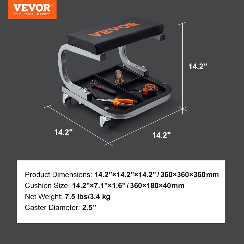 VEVOR Rolling Creeper Garage/Shop Seat, 250 LBS Capacity Padded Rolling