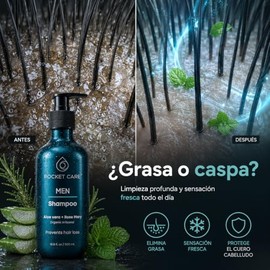 Kit Cuidado Personal Hombre 3 en 1 POCKET CARE – Shampoo Anticaída y Crecimiento Capilar con Romero, Sábila y Menta + Crema Facial Antiarrugas con Colágeno + Sérum Ácido Hialurónico 10% – Hidratación Facial y Cabello Fuerte