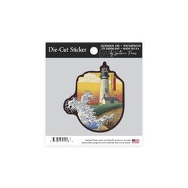 Die Cut Sticker Oregon Coast, Yaquina Head Lighthouse, Woodblock Print, Contour Vinyl Sticker 1 to 3 inches (Waterproof Decal for Cars, Water Bottles, Laptops, Coolers), Small