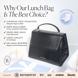 BEAUTY GOODIES - Modern Stylish Insulated Lunch Bag - Medium Croc Black