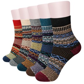 besky Women Winter Socks 5 Pairs Cotton Thick Knit Vintage Soft Cozy Casual Fuzzy Crew Socks Gifts