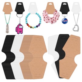 Tanstic 300Pcs Necklace Display Cards, 1.96 x 4.72 Inch/50 x 120mm Bracelet Keychain Earring Display Cards, Kraft Paper Bracelet Packing Cards for Jewelry Display(Brown/Black/White)