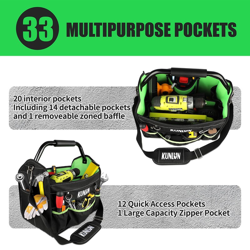 17-Inch Open Top Tool Bag, Electrician Tool Bag, Tool Tote
