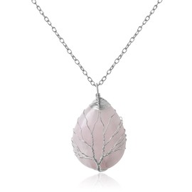Mayting Tree of Life Gemstone Pendant Necklace Natural Stone Wire Wrapped Pendant Necklace Family Tree Jewellery for Women Men Gifts, Stone, No Gemstone