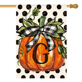 AVOIN colorlife Fall Monogram Letter G House Flag Polka Dot Pumpkin 28x40 Inch Double Sided Outside, Small Burlap Family Last Name Initial Yard Decoration