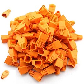 100pcs RJ45 Strain Relief Boots Ethernet Network Connector Plug Cover Soft Plastic CAT6 CAT5 CAT5E CAT6a(Orange)