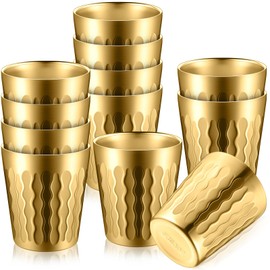 Skylety 12 Pcs Stainless Steel Cups Bulk Metal Drinking Cups Double Wall Tumbler Glasses Stackable Glasses Insulated Drinking Reusable Silver Camping Mug for Home Camping BBQ Party(Gold,8.8 oz)