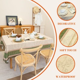 LOSIVISHE Green Floral Toile Tablecloth Waterproof- Rectangular Vintage Table Cover for Kitchen Parties Coffee Tables, Boho Table Cloth Perfect for Spring Home Decor, W60 x L84