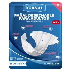 Pañal Desechable para Adultos Unisex, Durnal Max, Talla Grande, 10 piezas